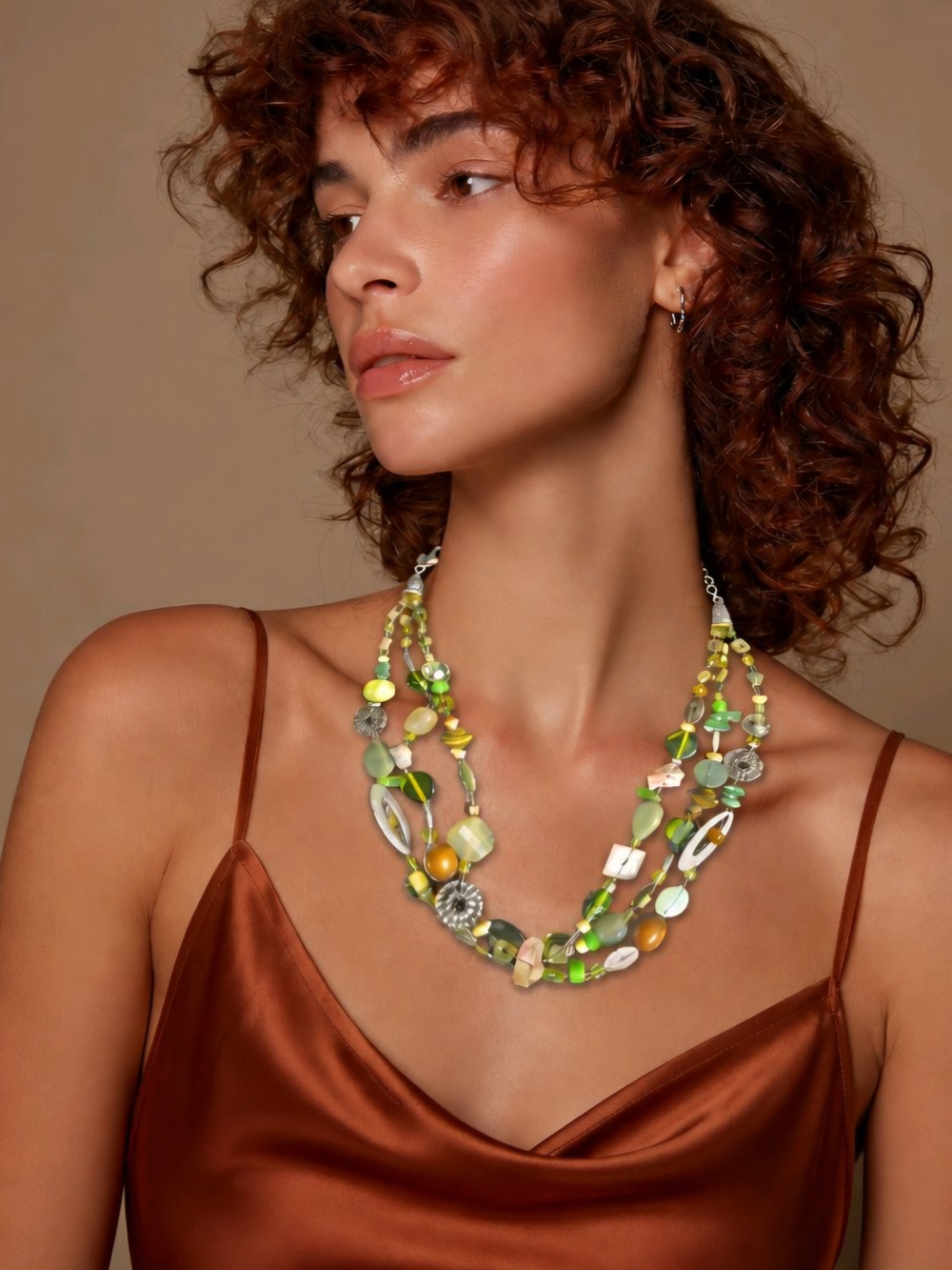 Chico's Multi-Strand Bead Metal Shell Stone Necklace Dramatic Boho Casual 2 Posh